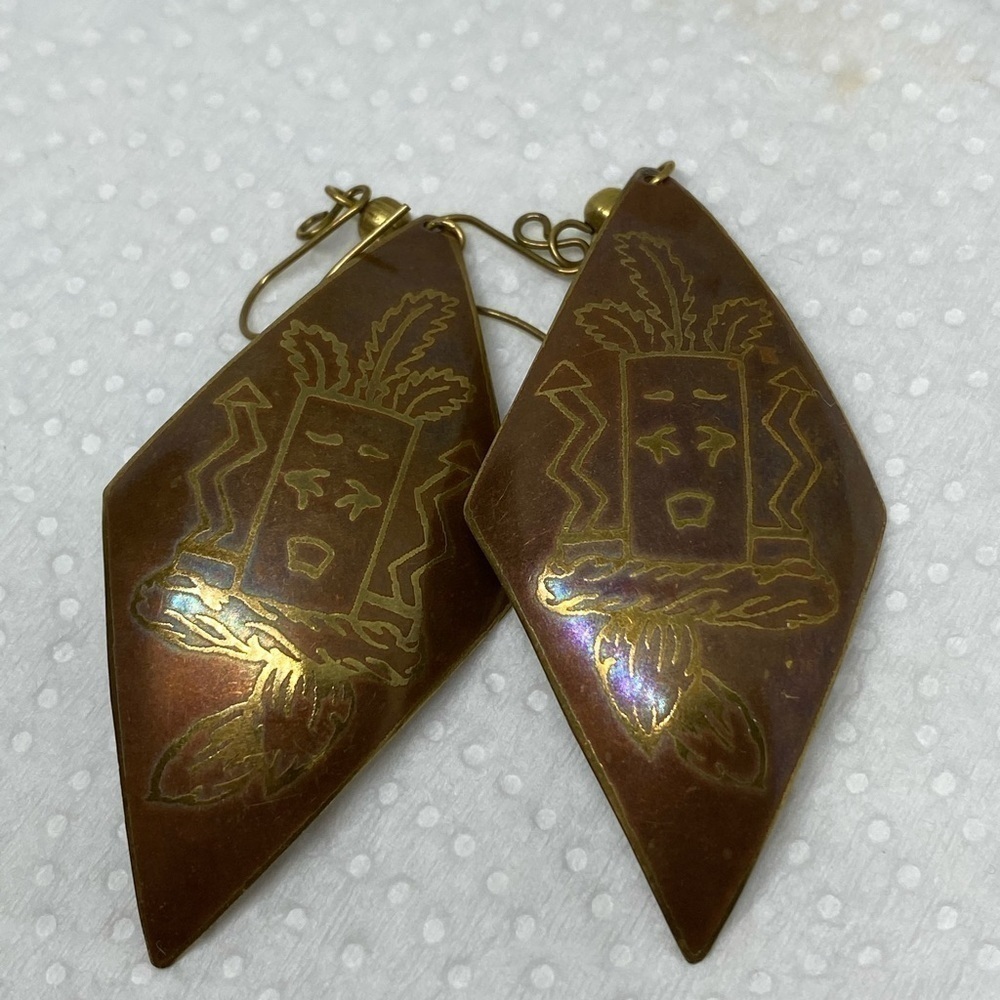 Earrings Hawaiian tiki earrings ki’i gold tone tribal fun
